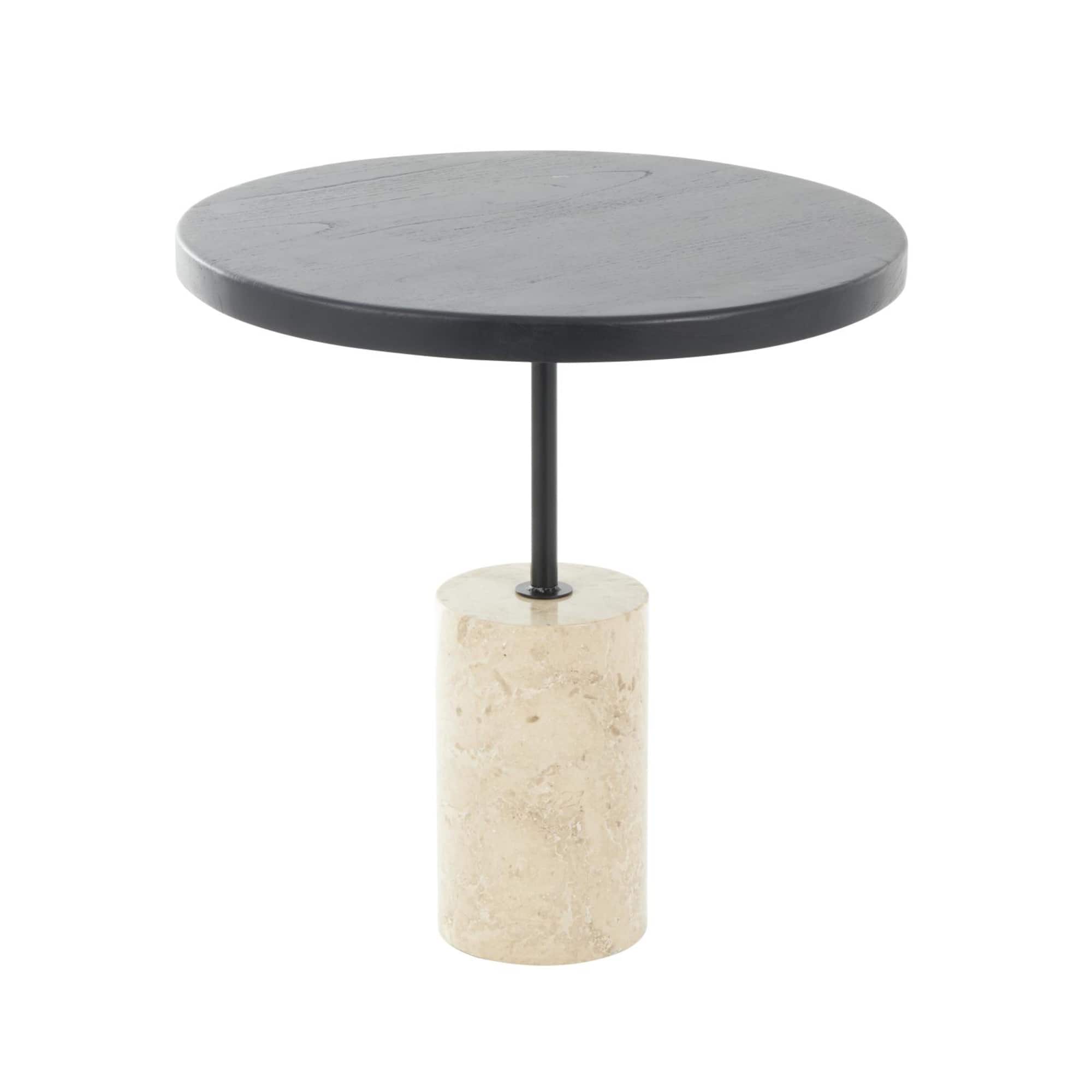 20.5" Black Wood Accent Table with Ivory Marble Base